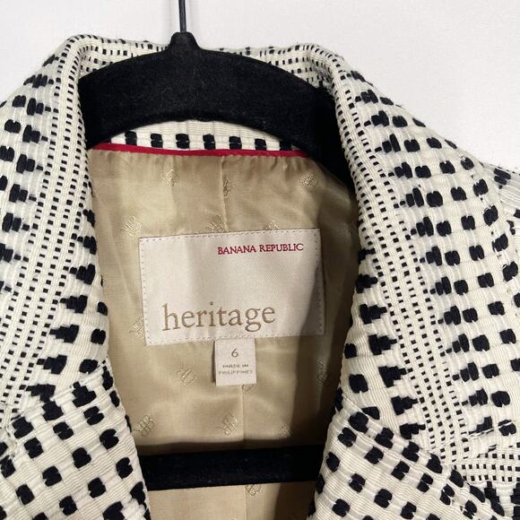 Banana Republic Womens 6 Black Ivory Heritage Safari Textured Blazer Jacket - Picture 6 of 9